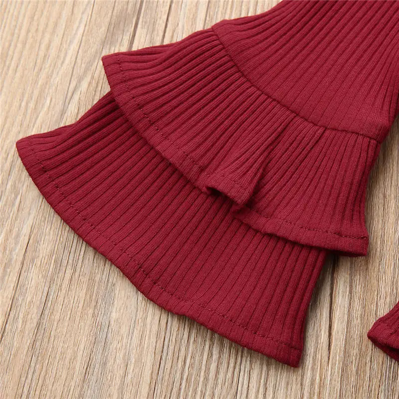 

2PCS Newborn Baby Girl Knitted Bow Striped Flare Long Sleeve Romper Winter Autumn Clothes Jumpsuit Bow Headband Outfits 0-24M