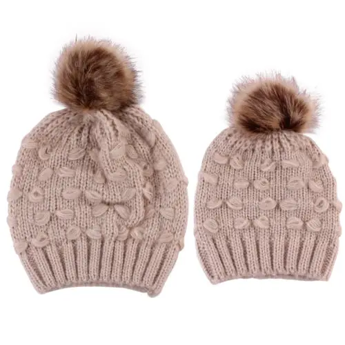 

Women Baby Kids Warm Winter Wool Knit Beanie Pom Hat Crochet Ski Cap