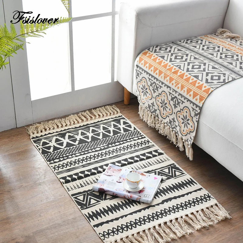 Винтажный коврик FSISLOVER из хлопка и льна в марокканском стиле простой гобелен