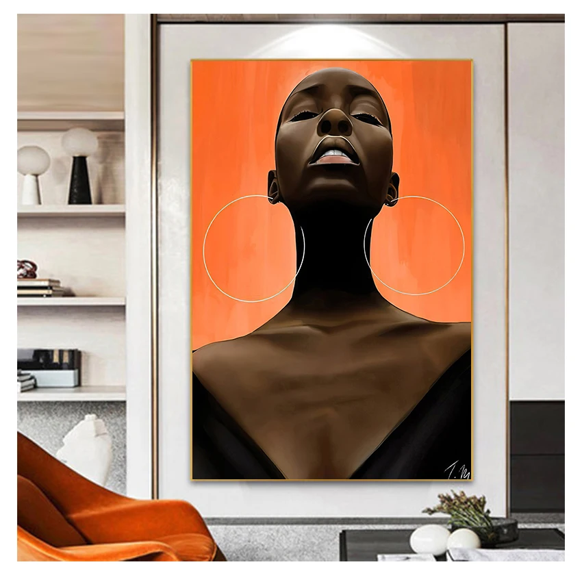 

Girl Poster and Print Wall Art Pictures For Living Room Home Decor Afrocentric Female Portrait Fashion Canvas Painting Black