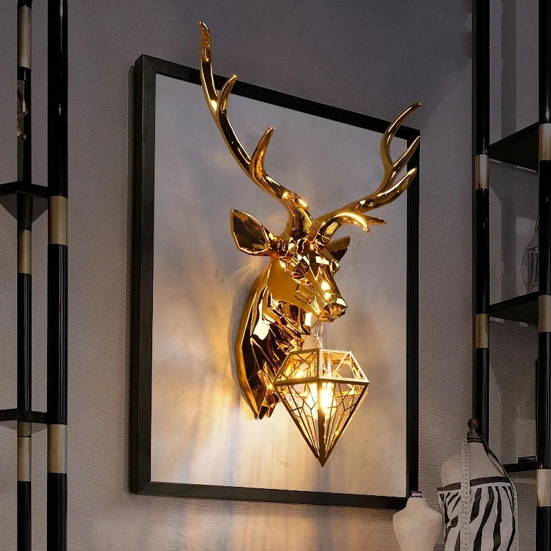 Nordic Antlers Wall Lamp Home Decor Retro Art Deer Head Wall Light Living Room Bedroom Aisle Background Wall Sconce Lighting