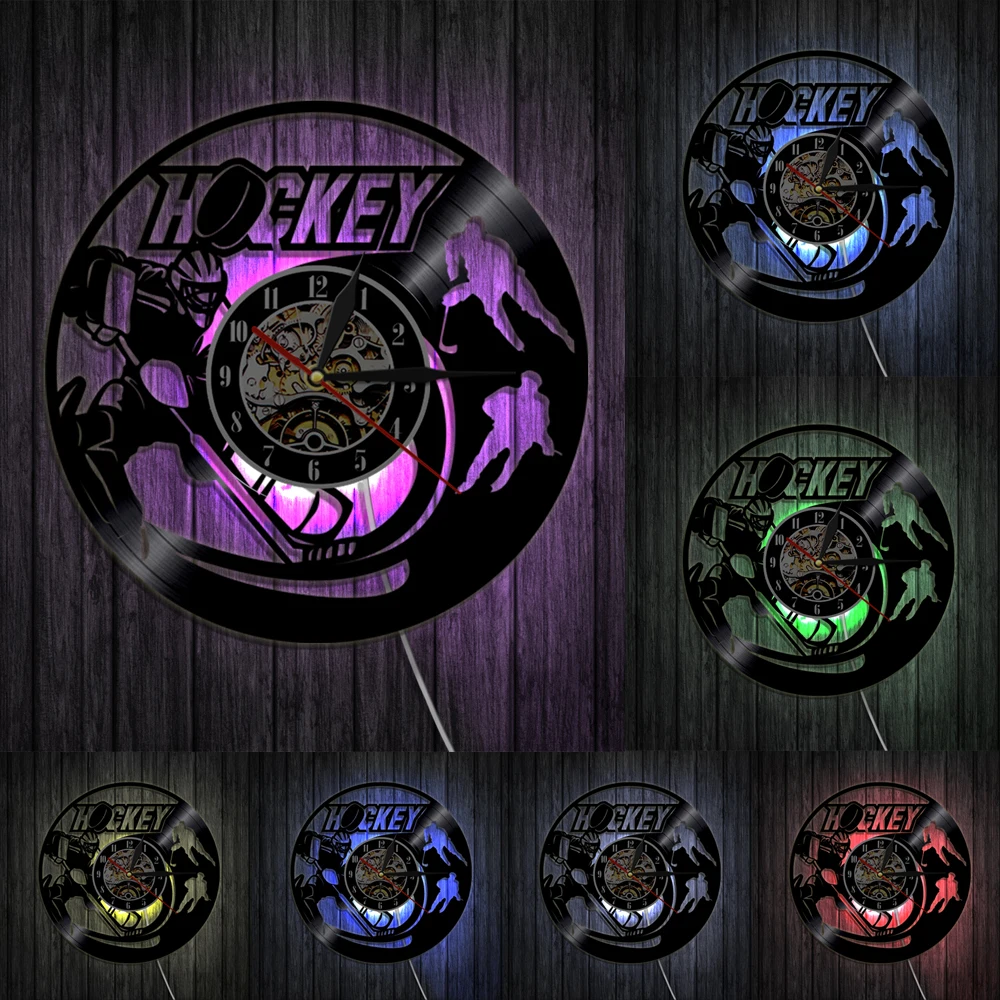 Хоккейные настенные часы домашний Декор Поле Винил Хоккей запись настенные часы хоккеиста Спортивная комната современные настенные часы Хоккей подарок