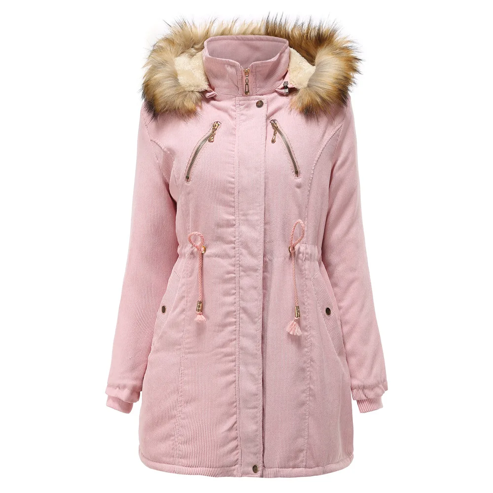 

2021 Down Jackets Female Winter Coat Women's Parkas Hooded Faux Fur Warm Winter Jacket Coat Cotton Padded Jacket Plus Size M-3XL