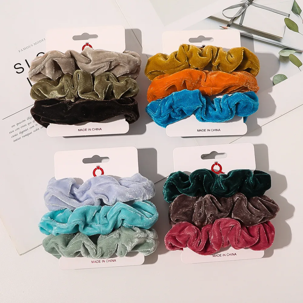 

3Pcs/lot New Fashion Solid Color Gold Velvet Circle Simple Hair Ring Elastic Hair Bands Women Girl Accessories Headwear