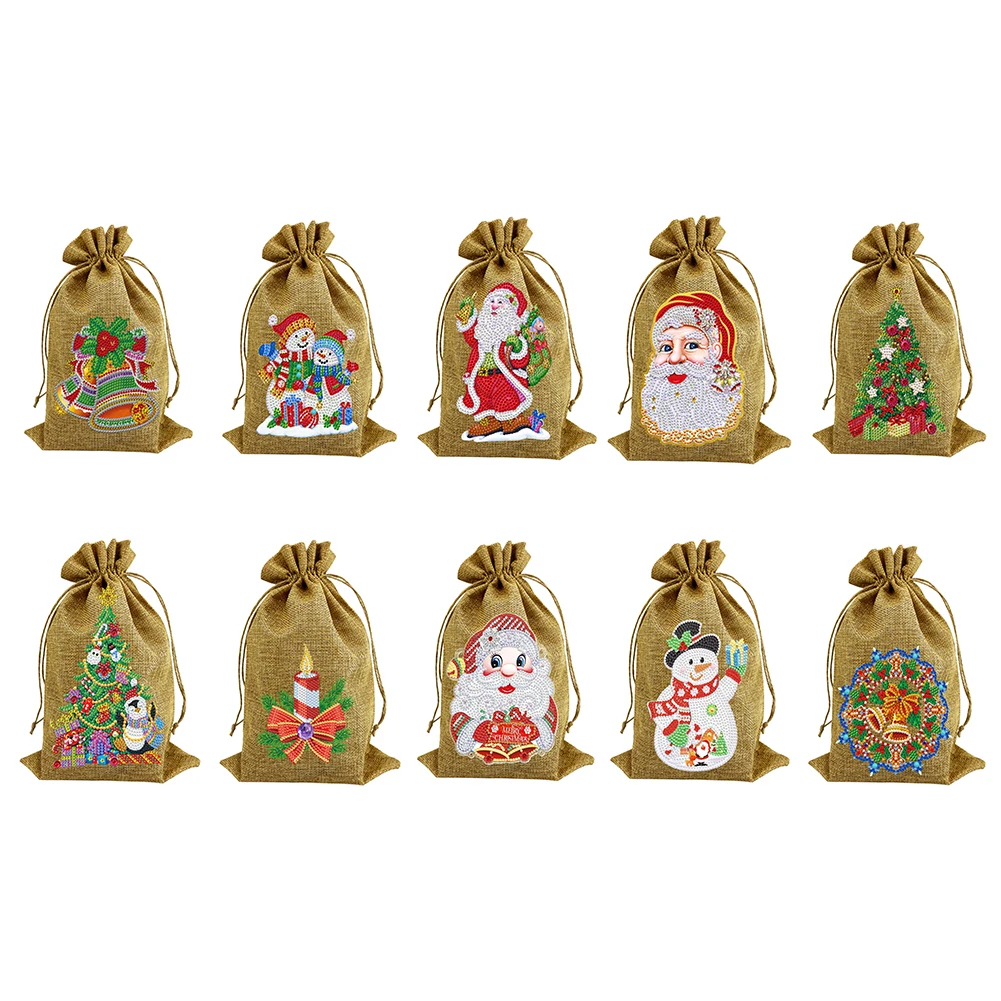 

5D DIY Point Drill Diamond Painting Christmas Candy Bag Drawstring Gift Pouch for Presents Biscuits Snack Baking Package Decor