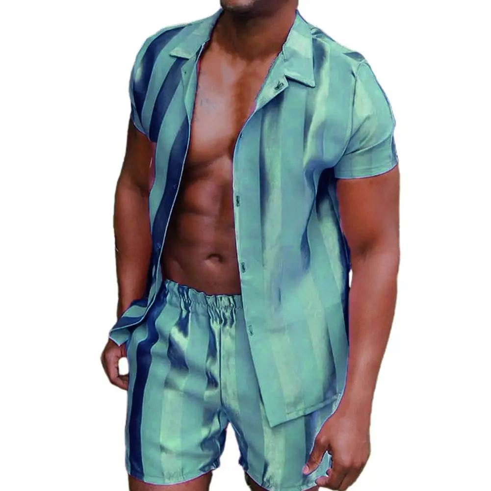 Костюм спортивный мужской блестящий рубашка с коротким рукавом модные короткие