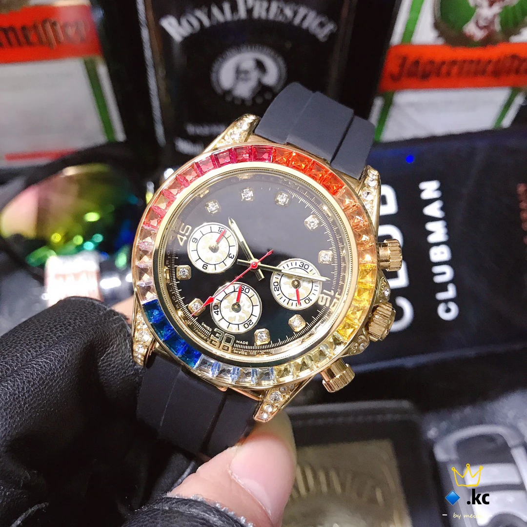

Men Watch Mens Gold men Watch Quartz Clock Chronograph colorful Diamond Steel Iced Out