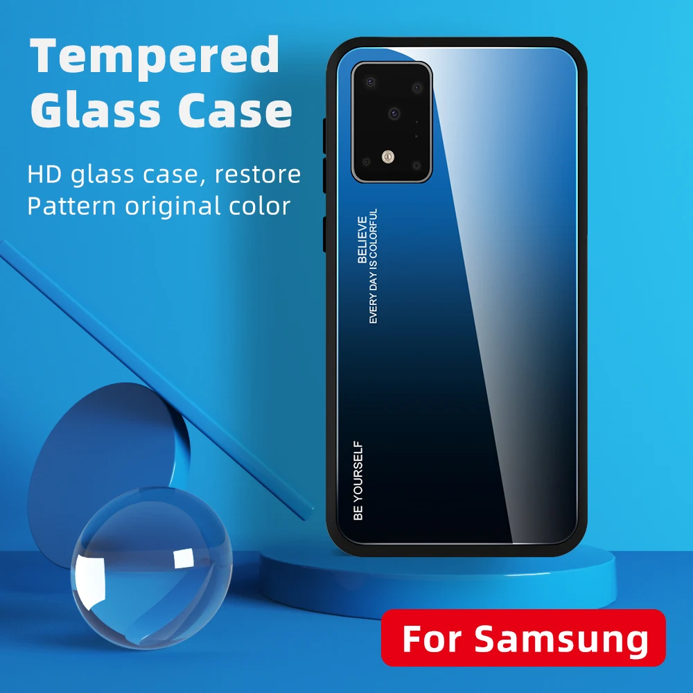 For Samsung Galaxy S20 Ultra Plus Case Gradient Tempered Glass Silicone Frame Hard Glossy Back Cover for |