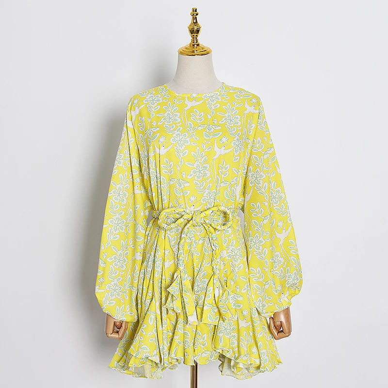 Женское платье с круглым вырезом TWOTWINSTYLE элегантное разноцветное мини