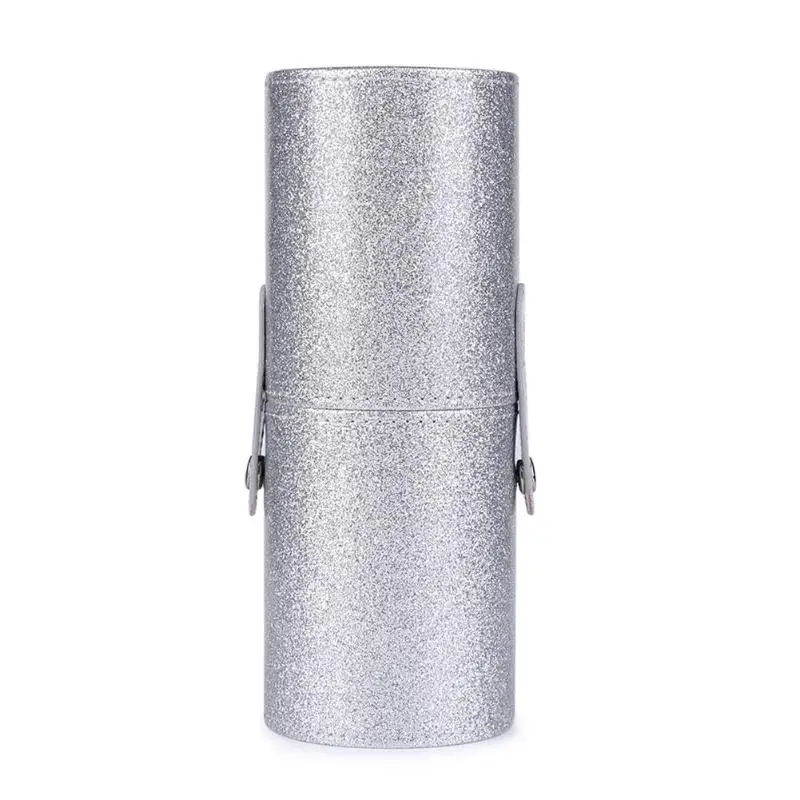 M 20x8cm Silver Портативные дорожные кисти для макияжа, Круглый держатель для ручек, косметический чехол из искусственной кожи, держатель для кистей, органайзер для хранения, Прямая поставка - Цвет: M 20x8cm Silver