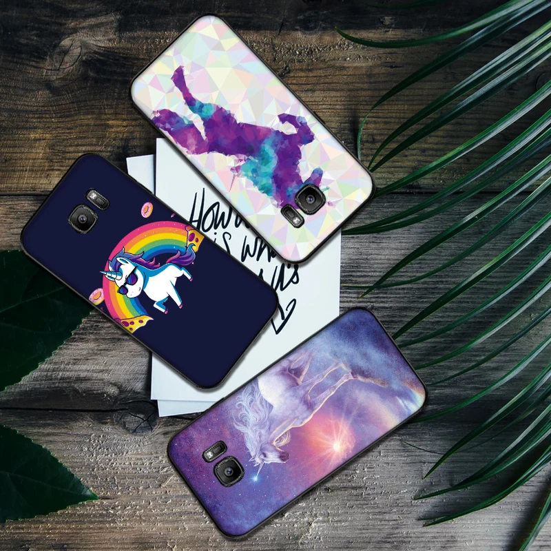 Роскошный черный чехол для samsung A3 4 5 6 plus A8 9 A10 A20 30 A40 50 A60 A70 2017 M40 J6 в виде единорога