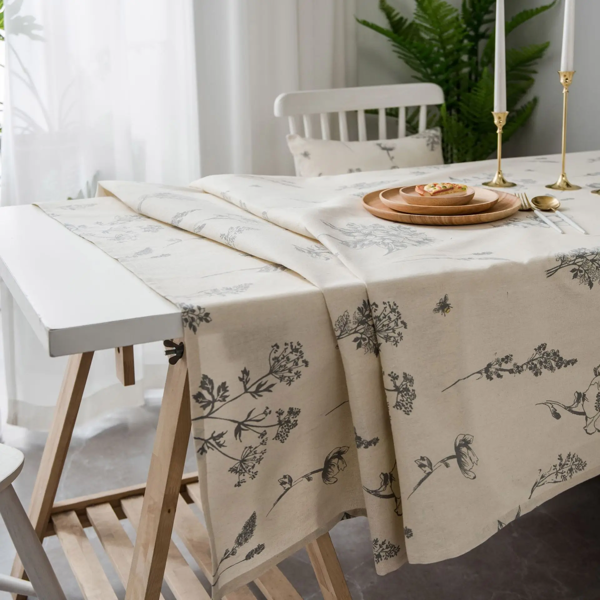 

Yaapeet 1pc Plant Printed Table Cloth Cotton Linen Floral Pattern Table Cover Elegant Laef Printed Table Cloth for Living Room