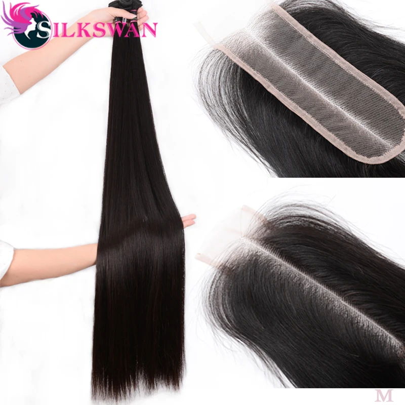 

Silkswan Human Hair Brown Lace 2x6 Kim K Lace Closure Bundles With Closure Middle Deep Part Remy Hair Extensions 22 24 26 Inch