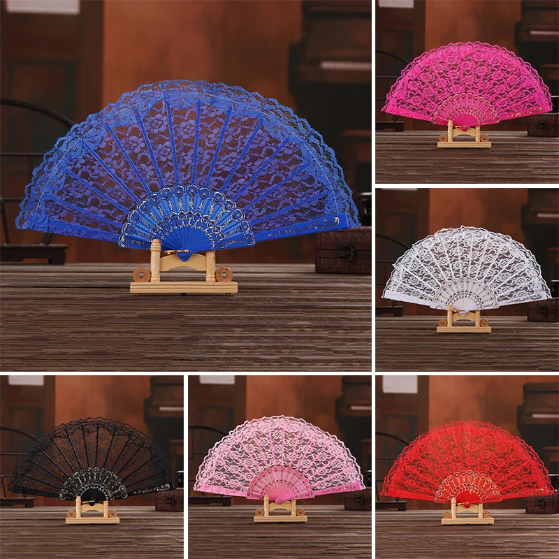 

1PC Folding Fans Hollow Lace HandHeld Flower Solid Color Festival Gift Crafts Art Performance Dance Fan Decorative Chinese Style