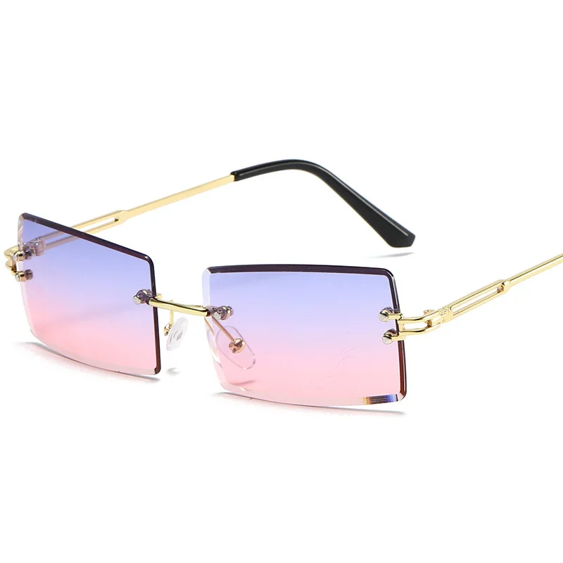 

2020 Fashion Ocean Square Sunglasses trendy Retro Rectangular Rimless Crystal Sunglasses Women Men Alloy Gradient Glasses UV400