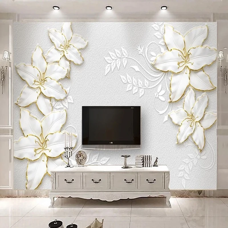 Пользовательский 3d Белый Элегантный рельефный Лотос Ювелирная роспись