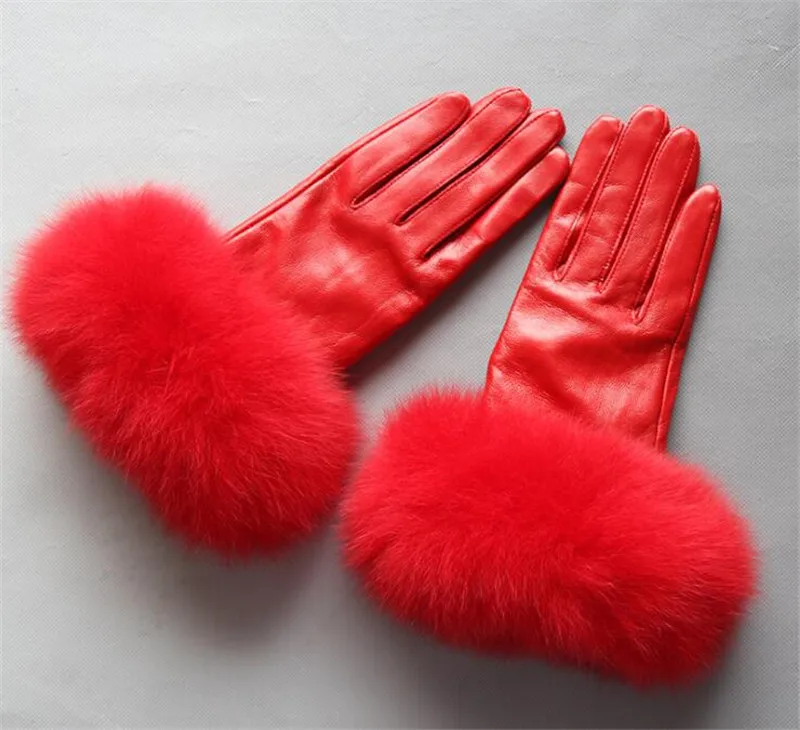 Зимние модные перчатки из натуральной овечьей кожи с лисьим мехом теплые уличные