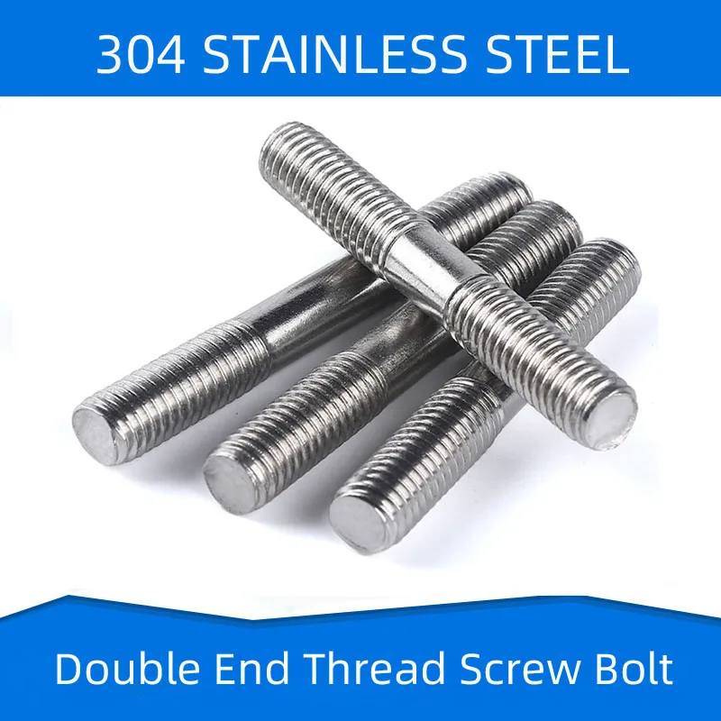 

304 Stainless Steel Two Head Screw Bolt Dound End Screws Rod Thenthening Fastening Stick M3 M4 M5