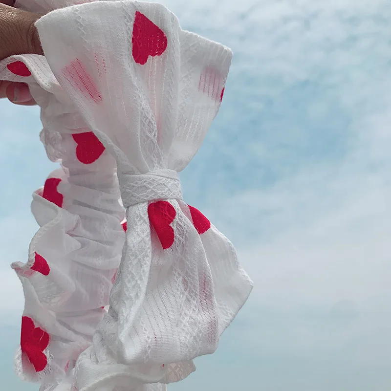 

Korea Sweet Red Heart Hairband Ruffle Wash Face Makeup Headband For Women Girls Summer Fashion Headwear Hair Accessories