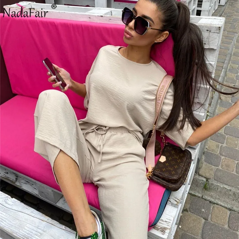 Nadafair 2020 летний комплект из двух предметов женский новый модный костюм топ с