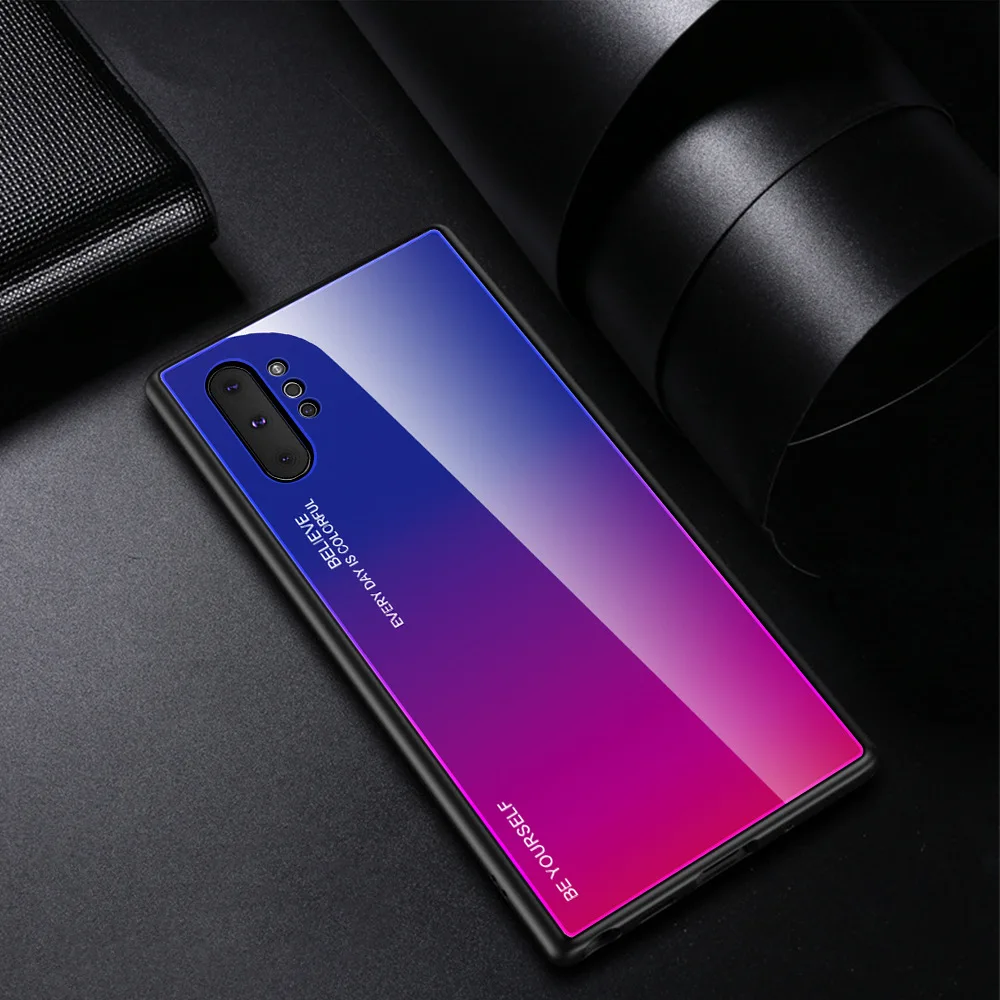 Чехол Hacrin для samsung Galaxy Note 10 Plus, чехол с градиентом, закаленное стекло, бампер, твердая задняя крышка для samsung Note 10 10+ чехол