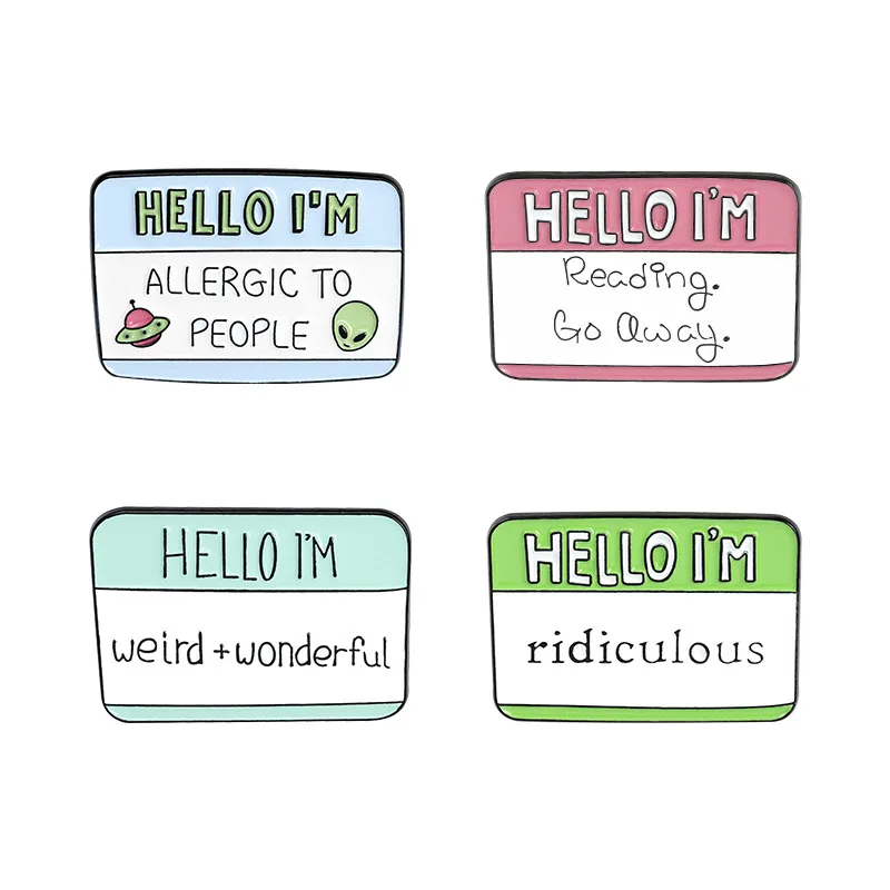 

1 Creative And Interesting Note Letter HELLO I'M Label Shape Pins Cartoon Badge Brooch
