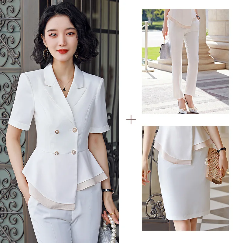 Костюм женский деловой из 2 предметов Модный Блейзер и юбка пиджак с коротким