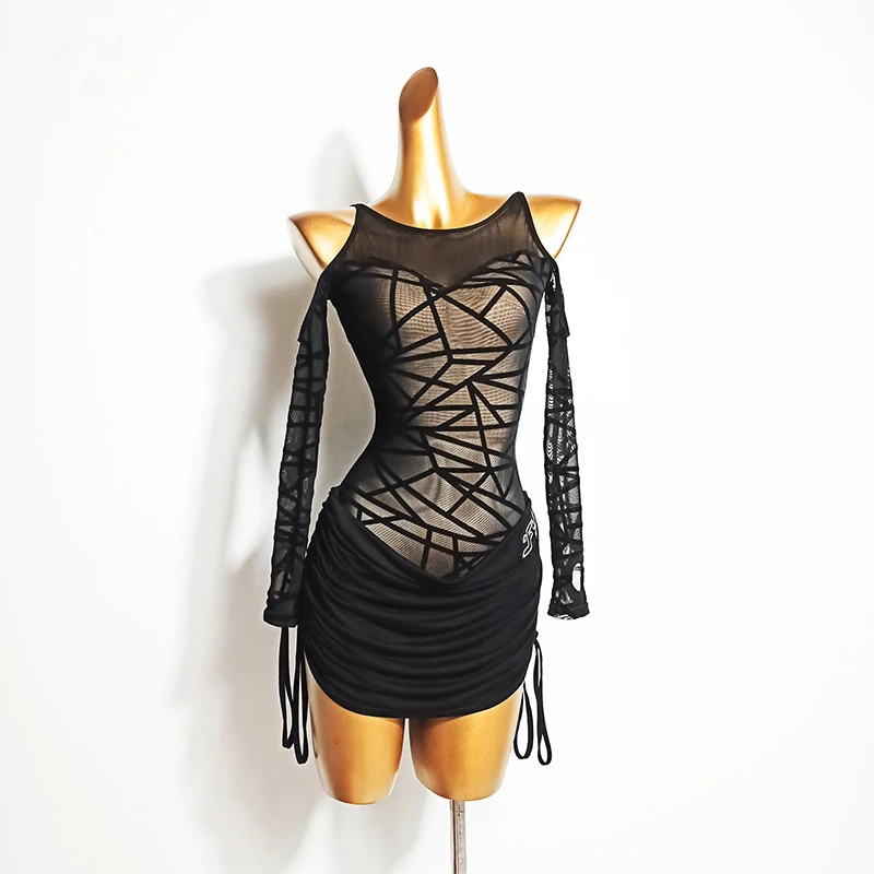 

2021 New Sexy Latin Dance Dress Women Long Sleeves Salsa Tango Chacha Ballroom Practice Costumes Black