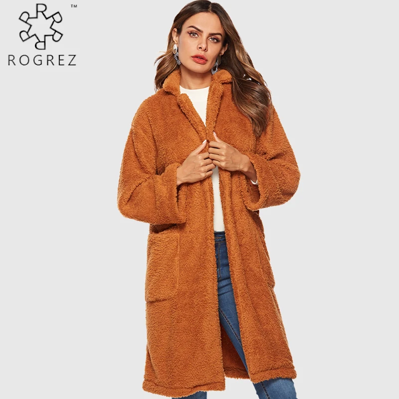 ROGREZ зимнее пальто из искусственного меха с карманами открытым стежком