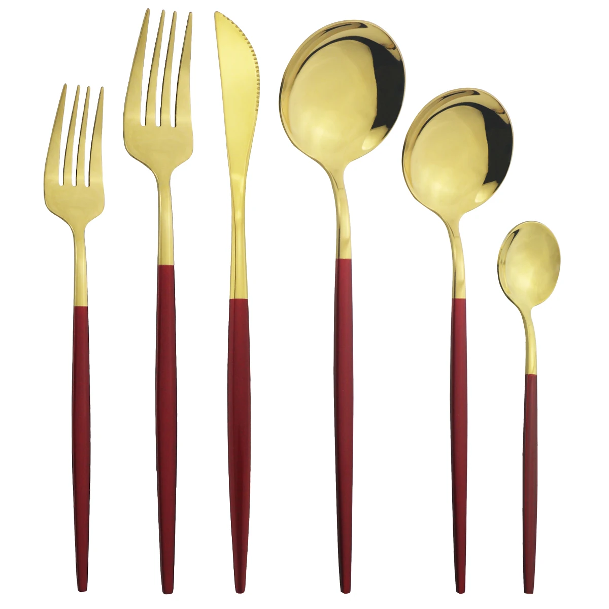 6 шт./компл. набор столовых приборов из красного золота посуды нержавеющей стали