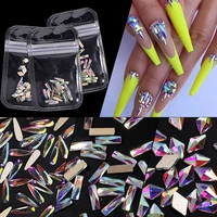20pcs lot nail art rhinestones strass flat shaped heart rectangle geometric stones colorful glass charms for 3d nails decoration