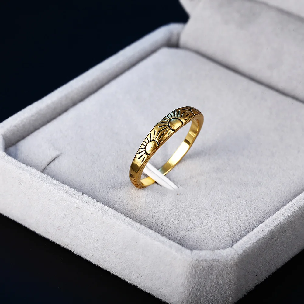 

Dainty Sun Signet Ring Vintage Gold Color Engagement Ring Stacking Midi Wedding Rings For Women Minimalist Jewelry