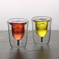2pieces rose double wall glass mug drinking wine glasses couple creative beautiful drinking cups for whiskey cocktail champagne