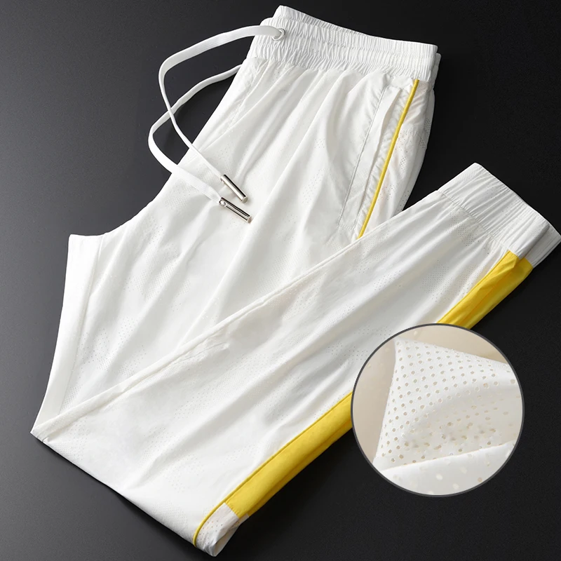 

Белые мужские брюки Роскошные шелковистые вентилируемые ткани повседневные мужские брюки размера плюс 4xl с эластичной резинкой на талии об...