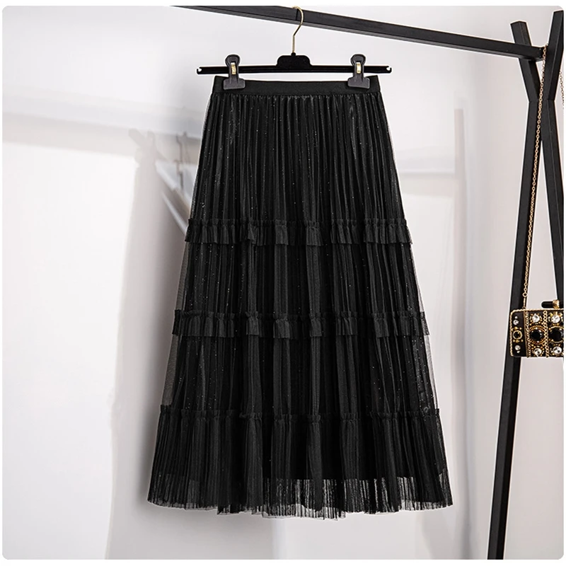 

2021 summer plus size skirt 9XL-5XL fashion women's loose lace stitching can wear large pleated skirts on both sides