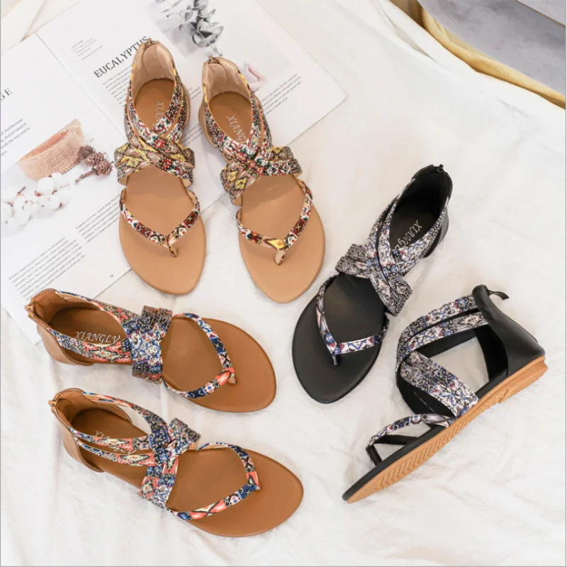 

Summer women sandals slippers All-match Elegant, Refined and Beautiful Ethnic Style Roman Flat-bottomed Bohemian Sandals XM066