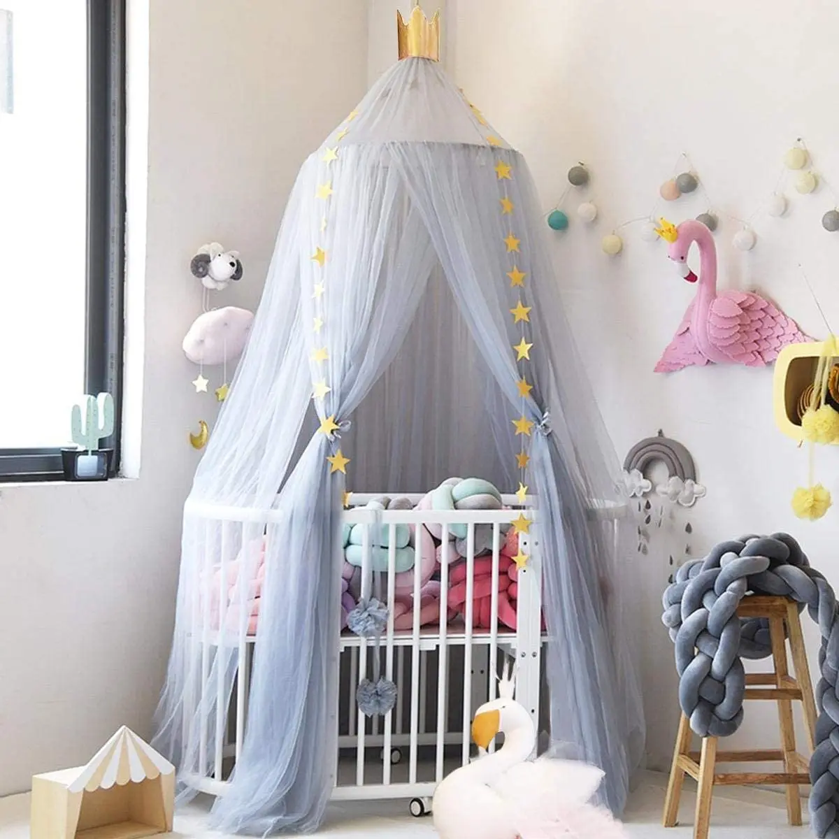 

Crown Canopy On Baby Kid's Bed Baldachin Baby Bed Sky Mosquito Net Baby Girl Bedroom Decoration Mesh Canopy On The Crib Nursery