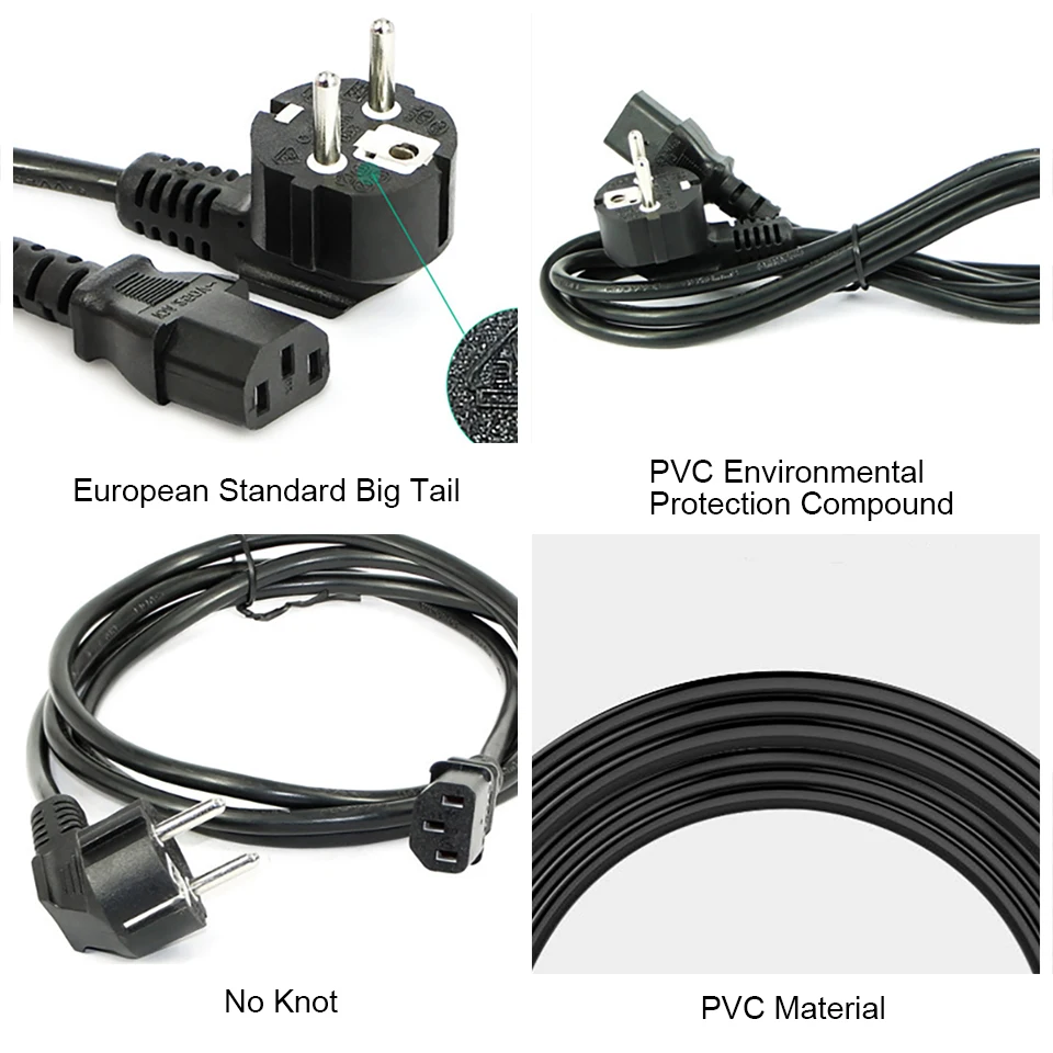 

1.5m EU US UK Plug AC Power Cable 3 Pin Charger Power Cord Adapter Cable 3-Prong Cord BS CE RoHs VDE for Laptop PC TV Printer