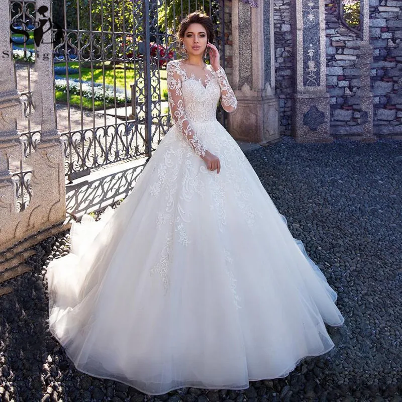 

Vintage Long Sleeves Lace Wedding Dresses Princess 2021 Ball Gown Boho Bride Dress African Wedding Gowns Plus Size Custom Made