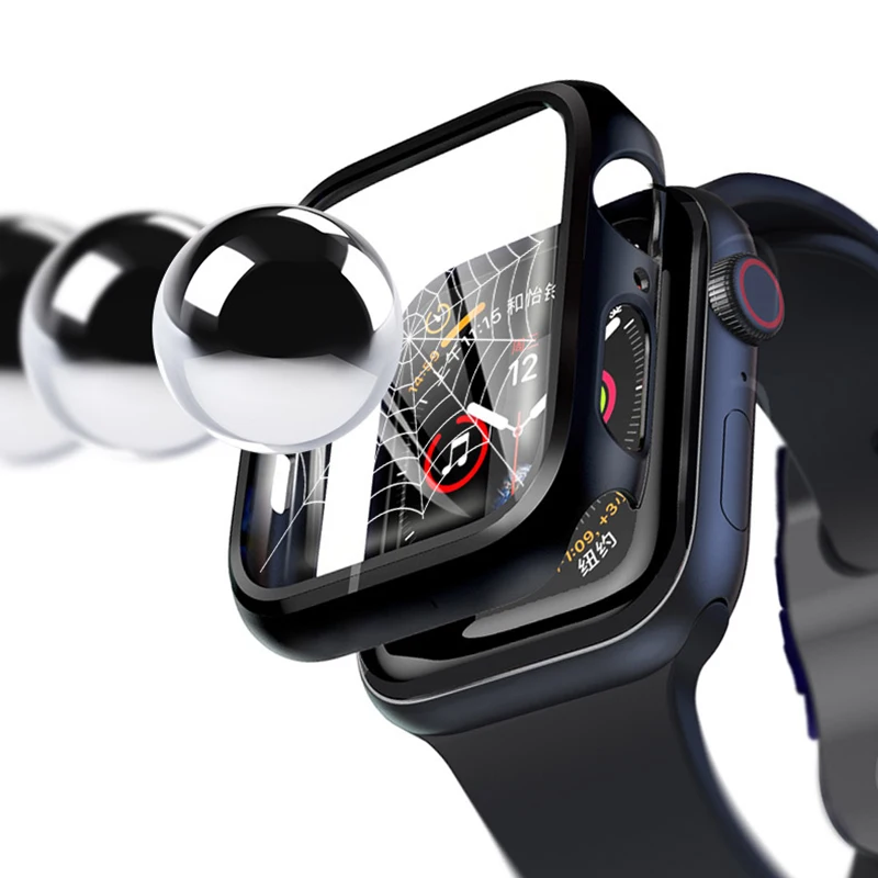 Закаленное стекло с полным покрытием 360 для Apple Watch 44 мм 38 42 40 серия 5 4 3 2 защита