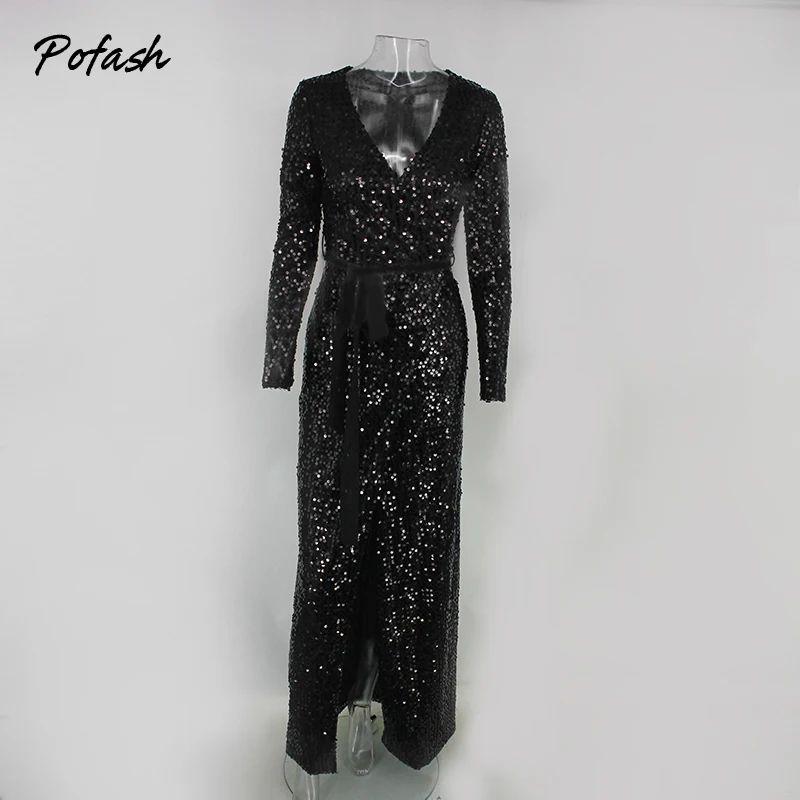 Pofash обувь расшитая блестками Цвет Черный Однотонные вечерние платья для женщин с