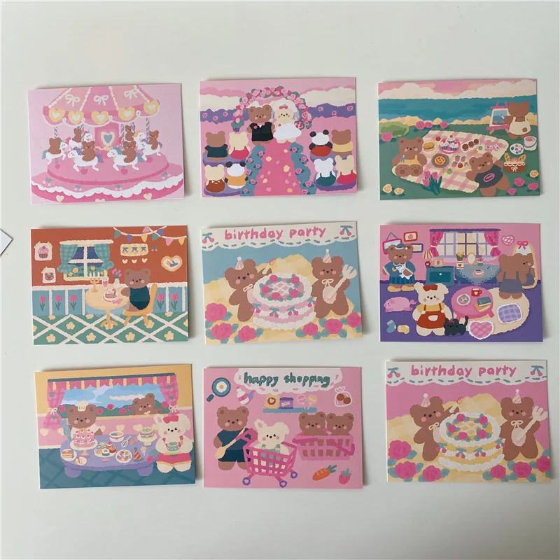 Симпатичная Открытка в Корейском стиле с изображением медведя пикника 9 листов