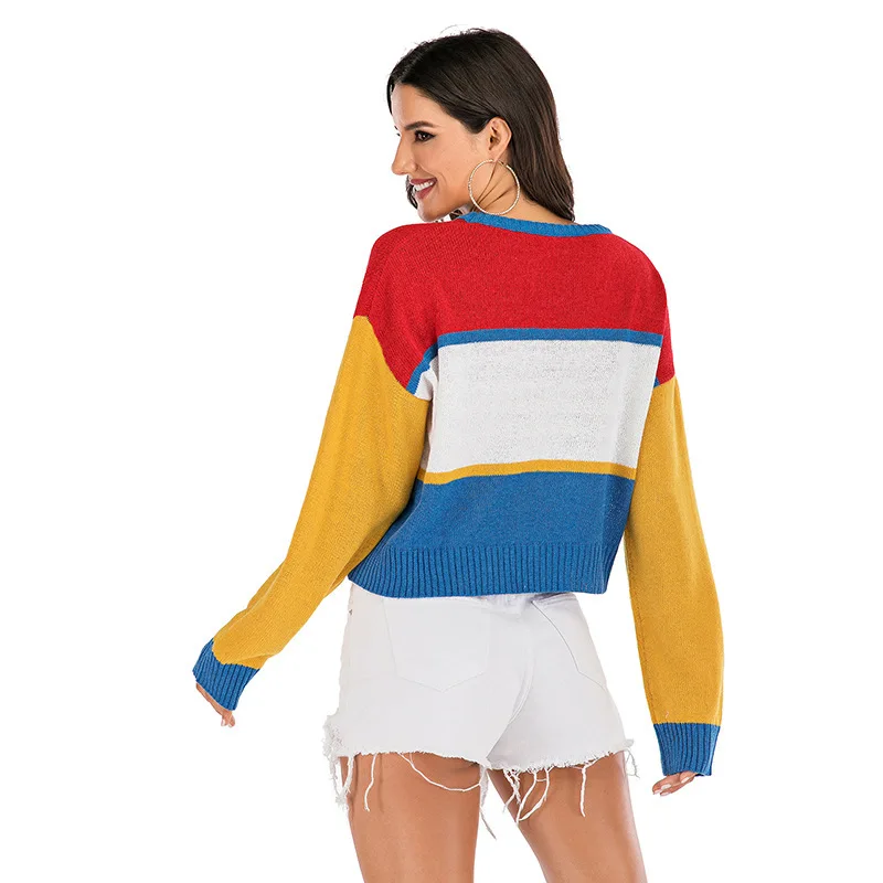 Женский трикотажный пуловер с круглым вырезом и надписью свободный свитер