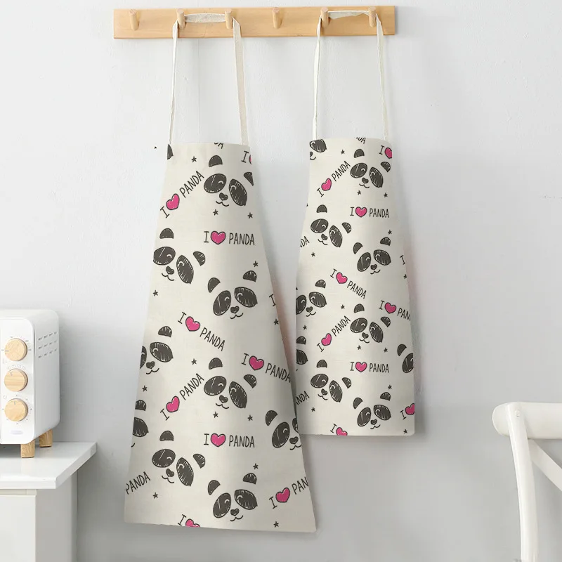 

Cartoon Panda Printed Women Men Kitchen Aprons Waterproof Cooking oil-proof Cotton Linen Antifouling Chef Apron 68*55cm 0138