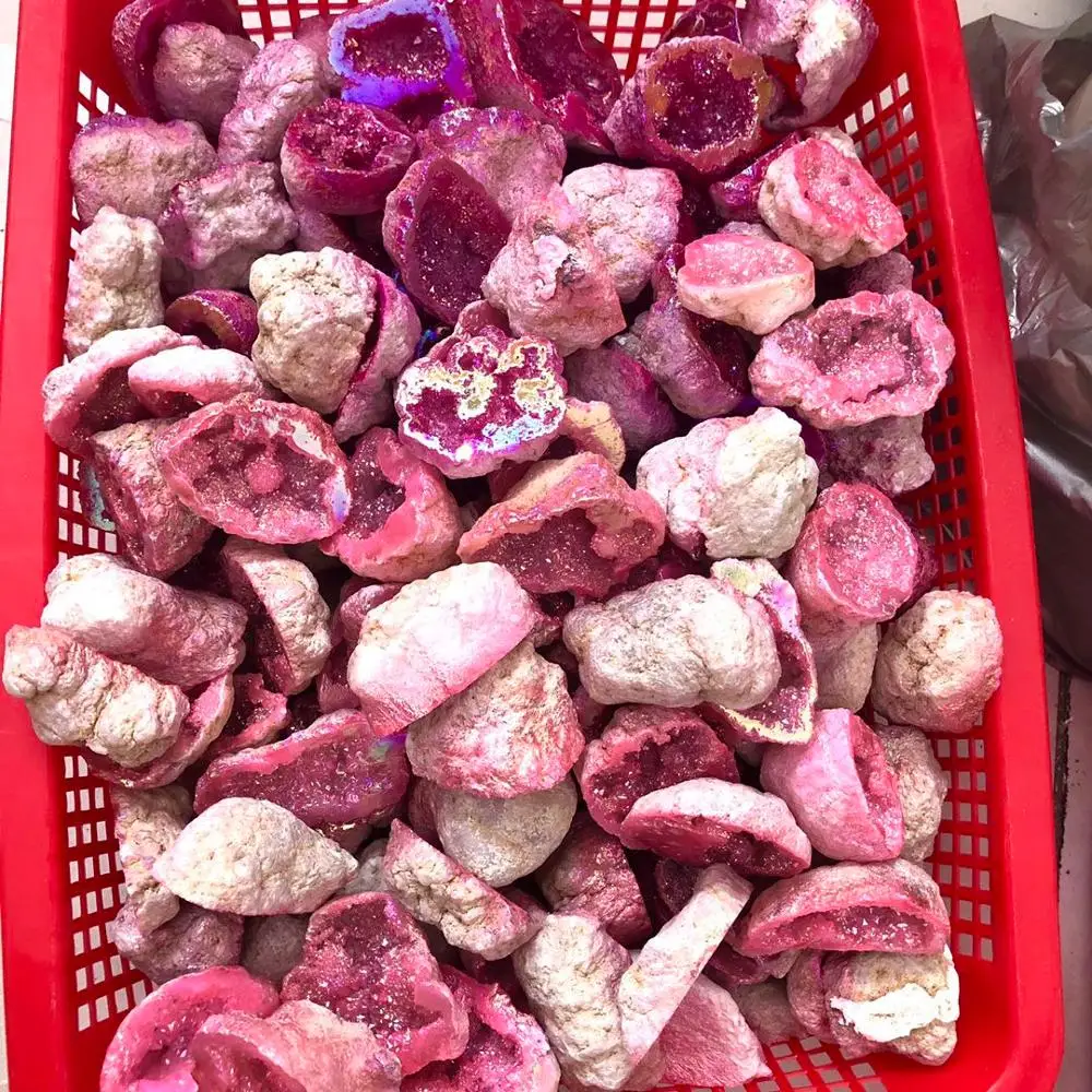 Натуральный камень Aura agate geode Минеральные Кристаллы лечебные драгоценные камни