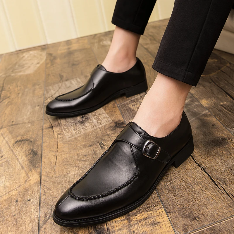 

Leather shoes men Gingham Buckle Classic Business shoes for male Luxury Brand Antiskid Cozy Men loafers Design shoes men