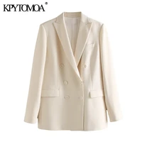 kpytomoa women 2021 fashion office wear double breasted blazer coat vintage long sleeve pockets female outerwear chic tops