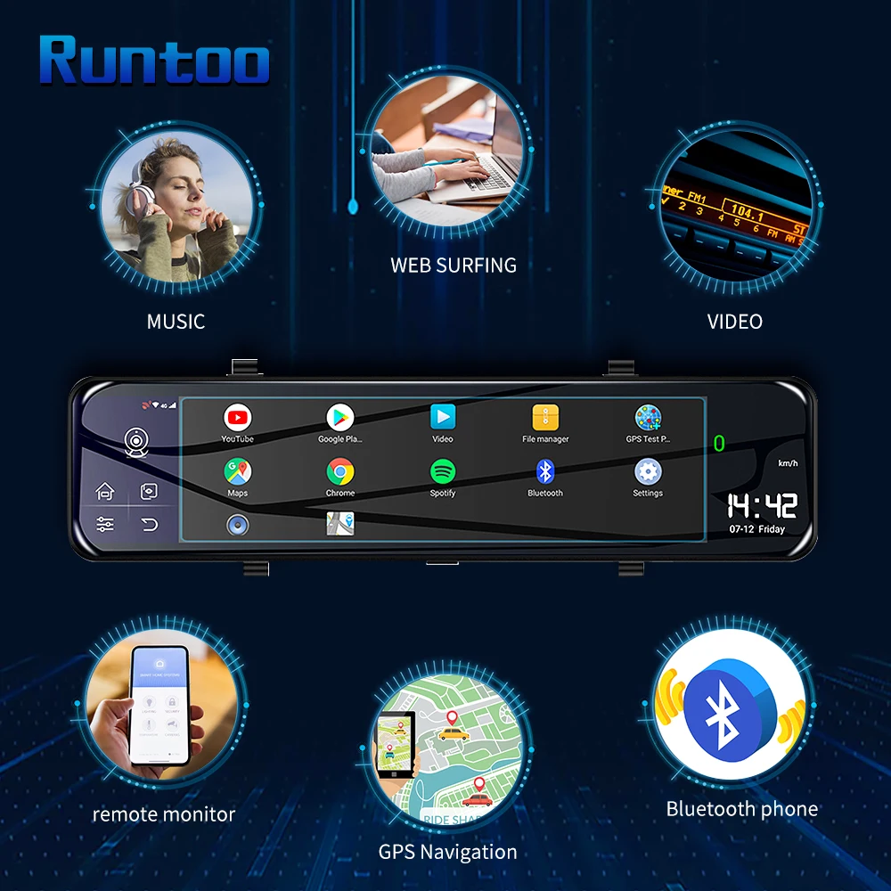 Видеорегистратор в зеркало заднего вида 12 дюймов 2 Гб + 32 ГБ Android 8 1 4G ADAS Wi Fi Full HD
