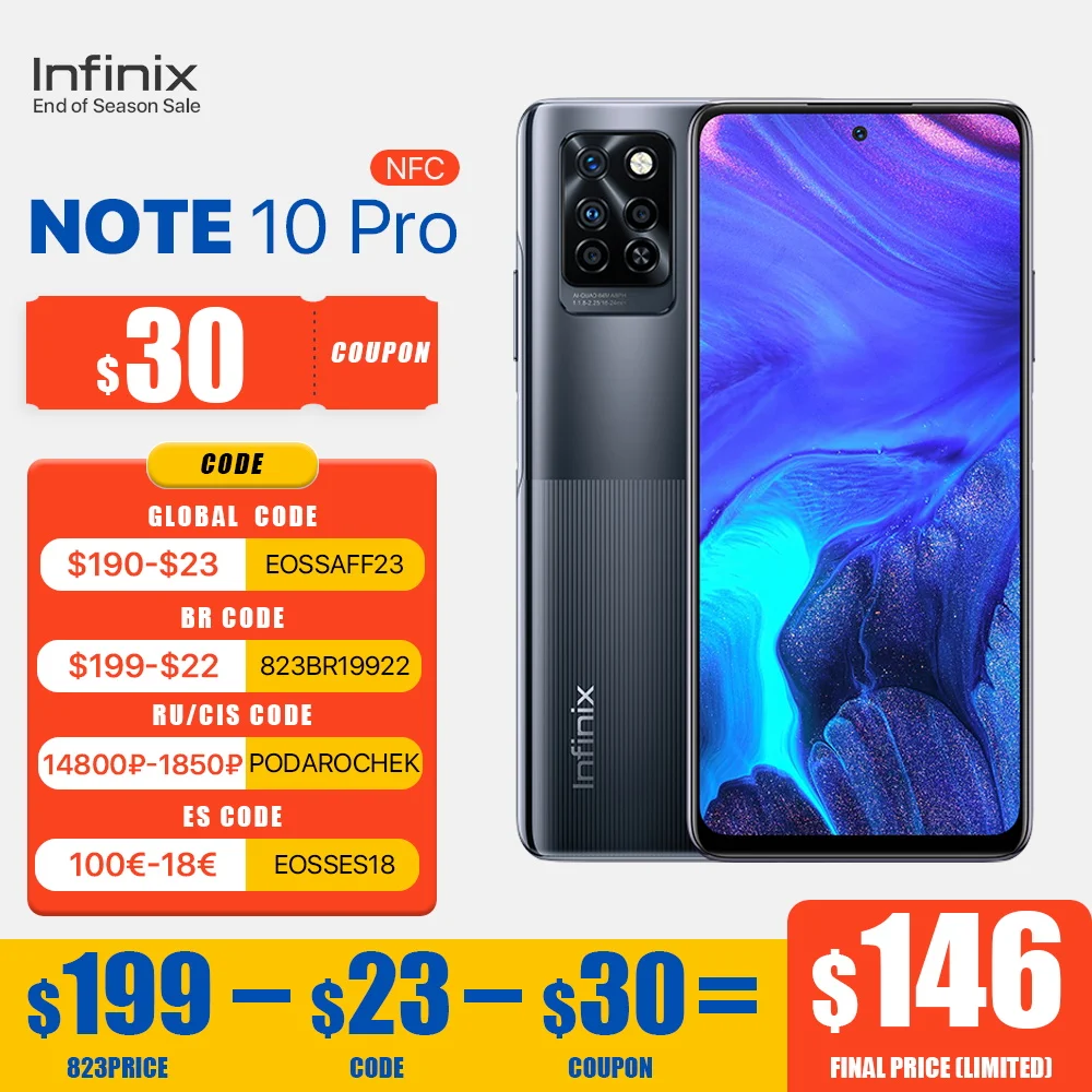 Смартфон Infinix Note 10 Pro глобальная версия Поддержка NFC дисплей 6 95 дюйма 33 Вт Super Charge