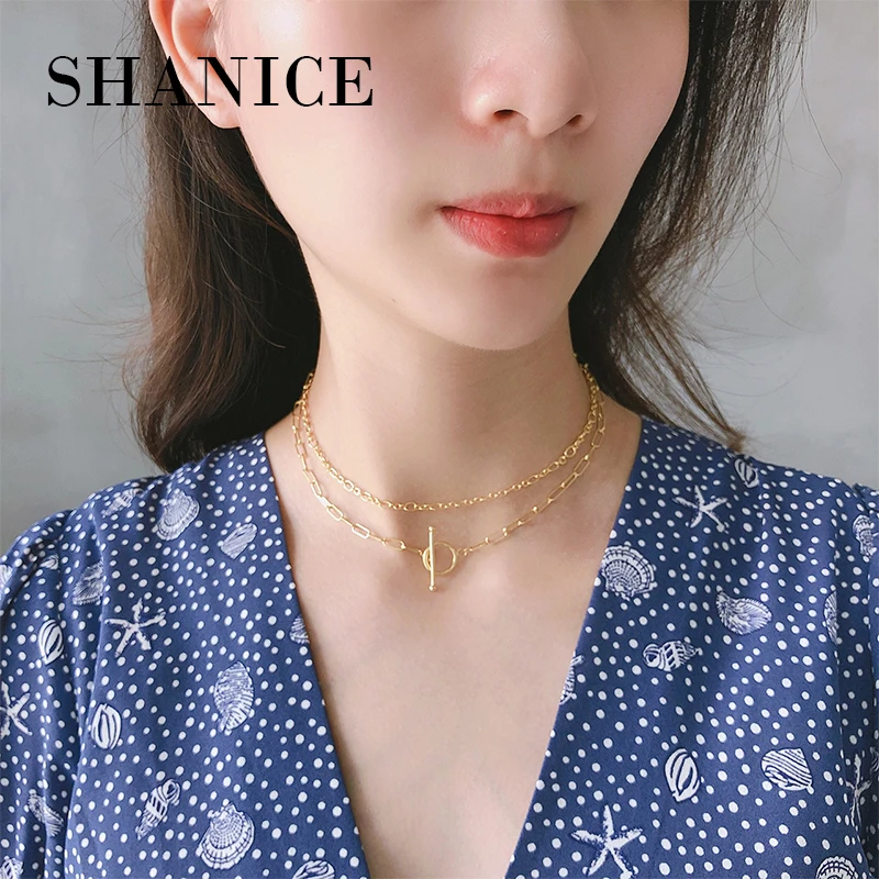 

SHANICE S925 sterling silver Double Layers Necklace Women To Buckle Pendant Necklace Choker Collier Femme Fashion Jewelry Gift